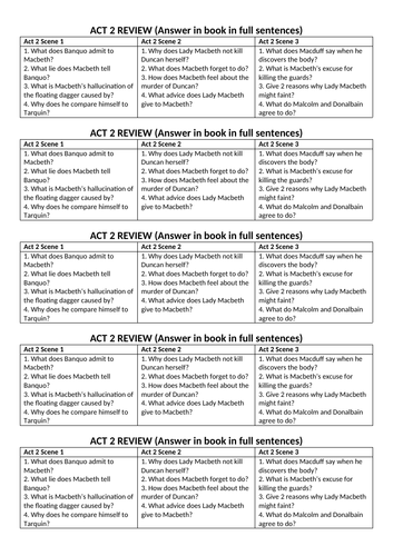 Macbeth Act 2 Scenes 1-4 - 4 lessons