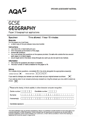 2019 Paper 3 AQA Geography GCSE practice paper | Teaching ...