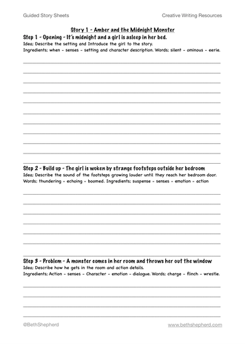 10 pre planned guided stories assisted story writing worksheets for