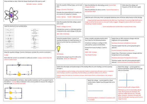 Gcse Physics Electricity Revision Mat Edexcel Teaching Resources 4133