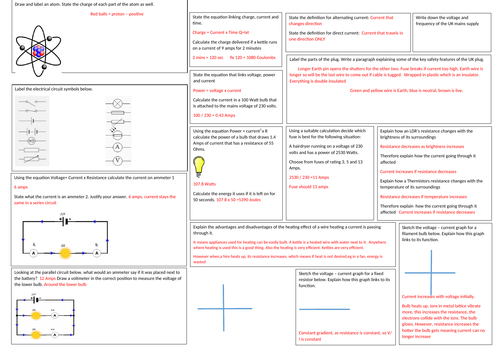 GCSE  Physics Electricity revision mat EDEXCEL