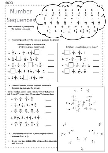 number sequences fractions activity worksheet differentiated ks2