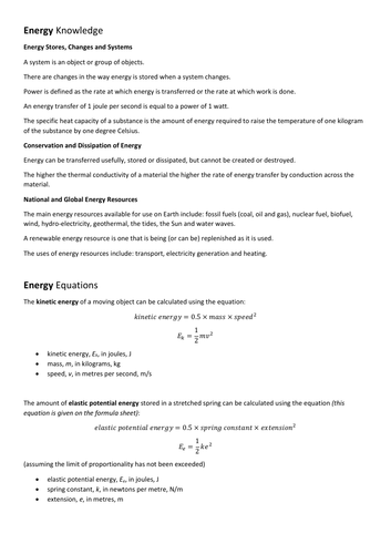 AQA GCSE Physics Energy Revision | Teaching Resources