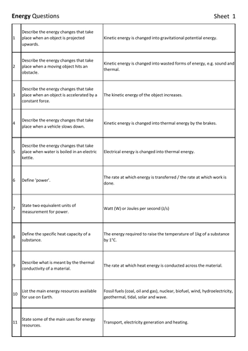 AQA GCSE Physics Energy Revision