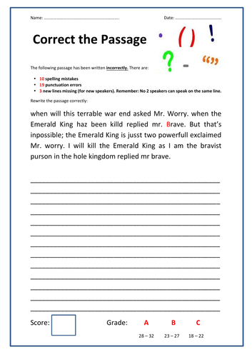 Correct the passage - worksheet | Teaching Resources