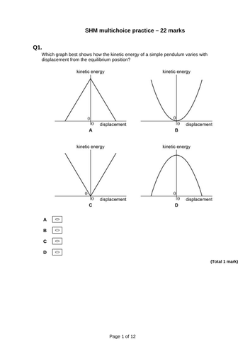 Multichoice practise - Simple Harmonic Motion - AQA A-level physics