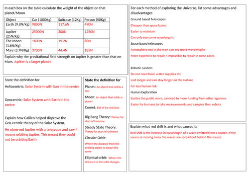 GCSE Physics Space  revision mat EDEXCEL