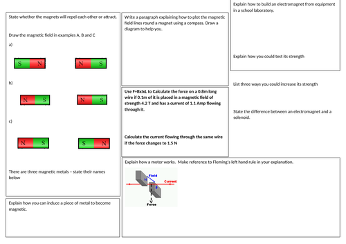 GCSE magnetism revision mat EDEXCEL