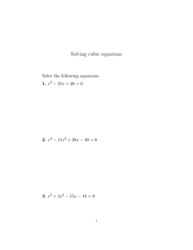 Solving cubic equations worksheet no 2 (with solutions) | Teaching