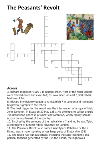 The Peasants' Revolt Crossword