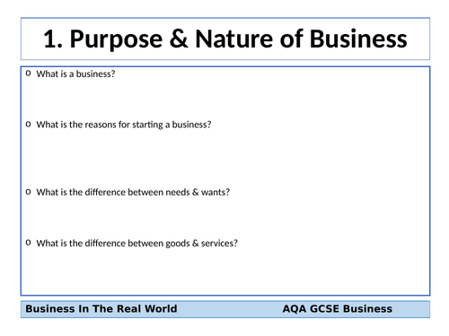 AQA GCSE Business (9-1) Revision Cards - Business In The Real World