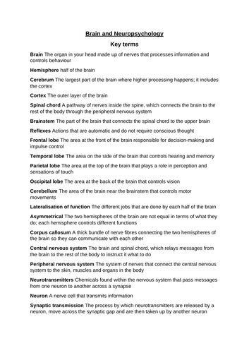 GCSE Edexcel 9-1 Psychology revision booklet-Brain and neuropsychology
