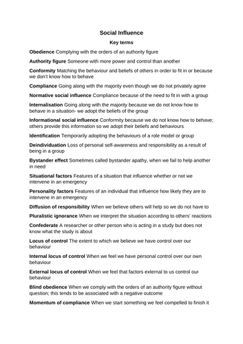 GCSE Edexcel 9-1 Psychology Social Influence revision booklet