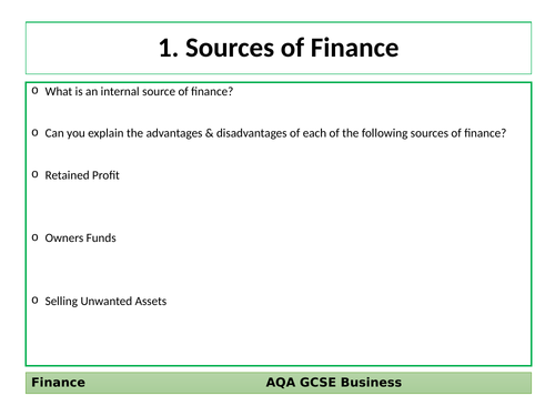AQA GCSE Business (9-1) Revision Cards - Finance