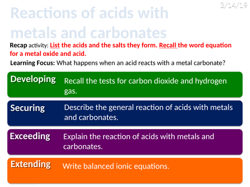 CC8f Reactions of acid with metals and carbonates (Edexcel Combined Science)