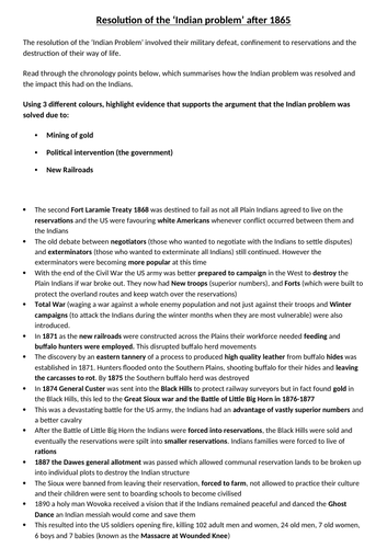 Solving the Indian problem America 1840-1895 revision lesson ...