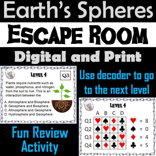 Earth's Spheres (Biosphere, Hydrosphere, Atmosphere, Geosphere) Escape Room