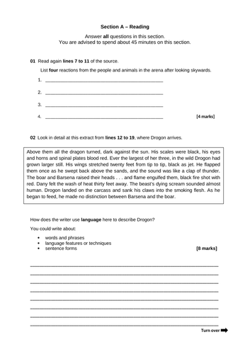 AQA GCSE Paper 1 English Language (Questions 1-4) | Teaching Resources