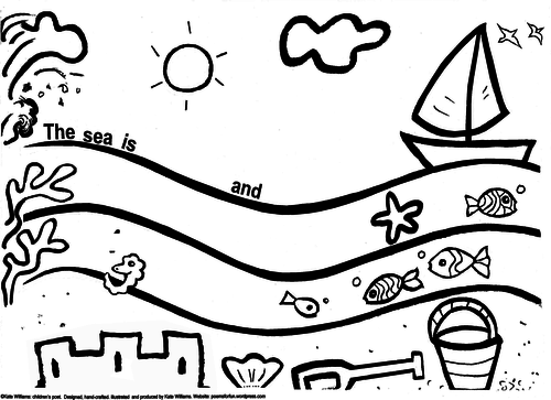 Seaside writing + colouring sheet - simple