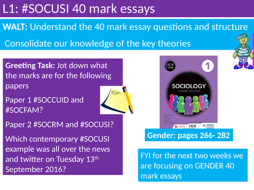 OCR A level Sociology #SOCUSI Lesson 1 (Understanding Social Inequality) 40 mark essays