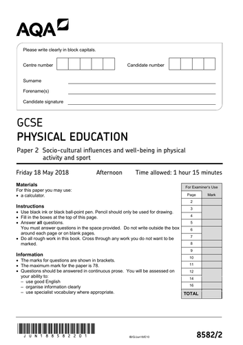 AQA GCSE PE 9-1 Exam paper 2 full lesson content, End of topic