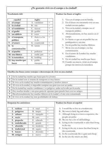 Town and countryside  _ el campo / la ciudad _ Spanish GCSE