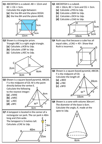 3D Trigonometry And Pythagoras (A) Worksheet Printable PDF, 55% OFF