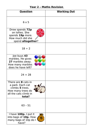 yr2 maths sats revision questions arithmetic reasoning teaching