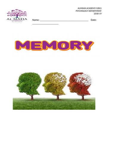 Psychology Edexcel (9-1) revision pack: Memory