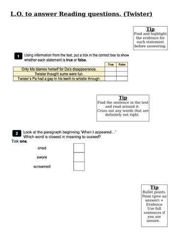 Year 6 Reading Questions Comprehension SATs Questions Practice ...