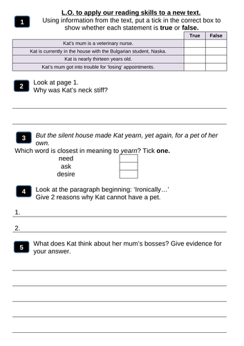 Year 6 Reading Questions Comprehension SATs Questions Practice ...