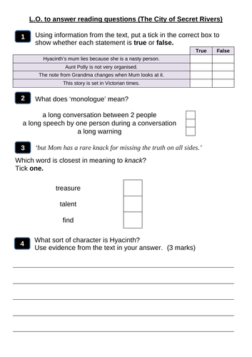 Year 6 Reading Questions Comprehension SATs Questions Practice ...