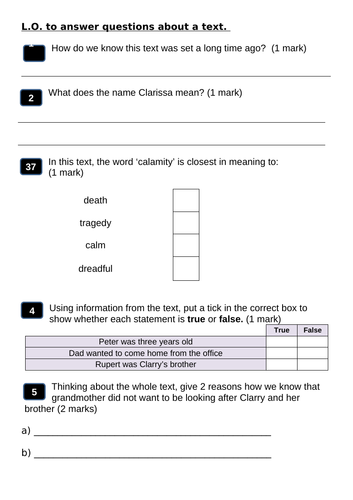 Year 6 Reading Questions Comprehension SATs Questions Practice ...