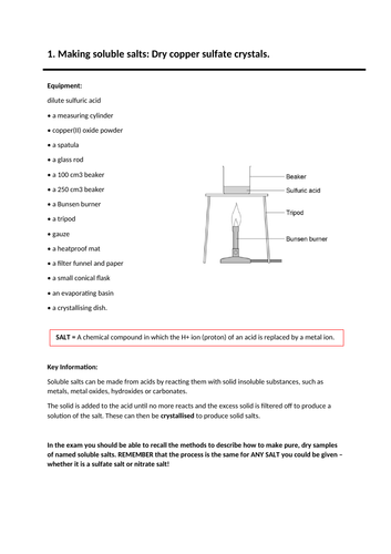 GCSE CHEMISTRY - MAKING SOLUBLE SALTS REQUIRED PRACTICAL | Teaching