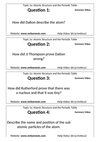 GCSE Chemistry Flash Cards - Atomic Structure and the Periodic Table ...