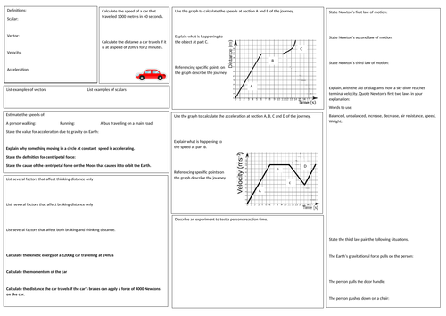 Gcse Physics Forces And Motion Revision Mat Edexcel Teaching Resources 6191