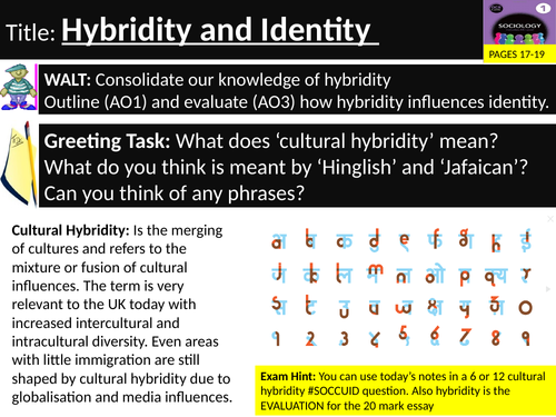 Sociology #SOCCUID Culture, Socialisation and Identity Lesson 26 Hybrid Identity