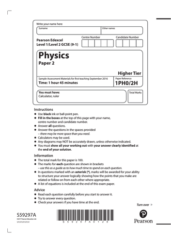 Edexcel 9-1 Physics Sample Papers Exam Papers | Teaching Resources