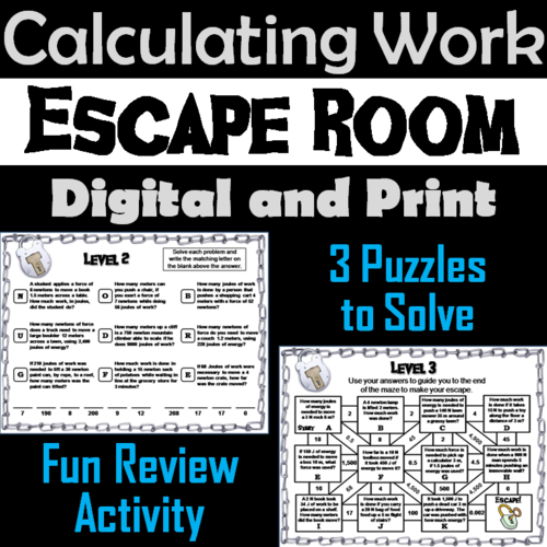 Calculating Work Word Problems Game: Physics Escape Room Science