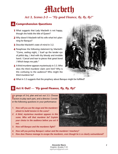 FREE IGCSE Shakespeare: Macbeth - Act 3, Scenes 2-3 - Worksheet +Drama
