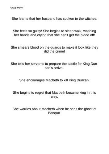 Y4 Macbeth: Lady Macbeth Timeline Differentiated