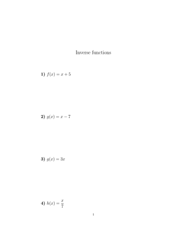 Inverse functions worksheet no 3 (with solutions) | Teaching Resources