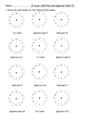 analogue time worksheets o clock half past quarter past to 5 mins blank templates challenge teaching resources