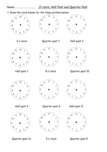 analogue time worksheets o clock half past quarter past to 5 mins blank templates challenge teaching resources