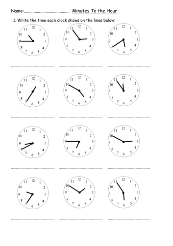 analogue time worksheets oclock half past quarter pastto 5 mins