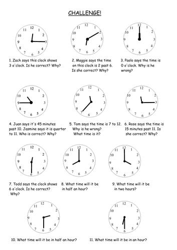 analogue time worksheets oclock half past quarter pastto 5 mins