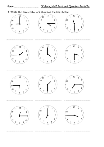 analogue time worksheets o clock half past quarter past to 5 mins blank templates challenge teaching resources