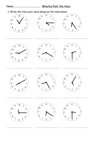 analogue time worksheets oclock half past quarter pastto 5 mins