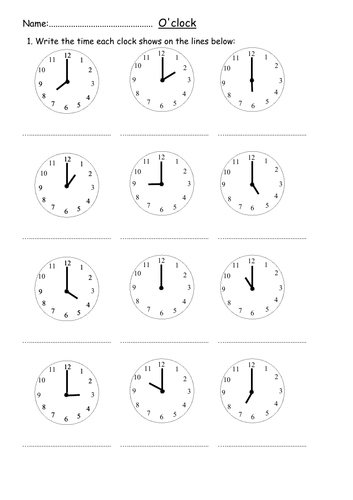 analogue time worksheets oclock half past quarter pastto 5 mins