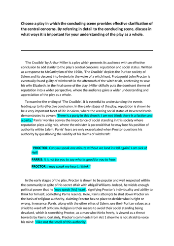 Higher English Model Essay: The Crucible (15/20) - Concluding Scene